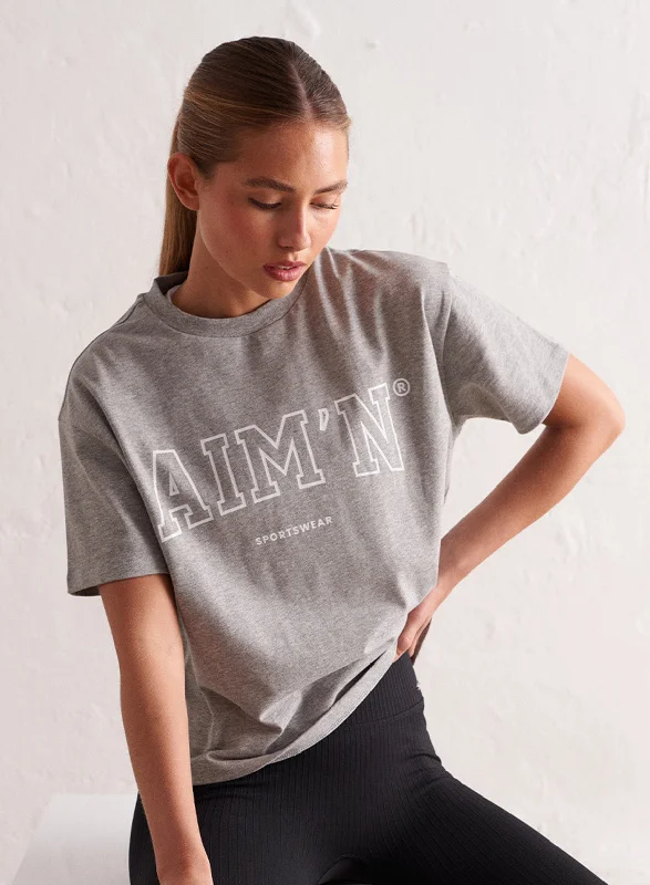 Grey Melange College Boxy T-shirt Monochromatic All - in - one
