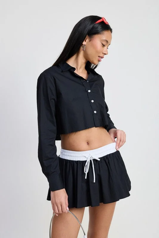 LONG SLEEVE COLLARED BUTTON UP SHIRT Cool Women's Distressed