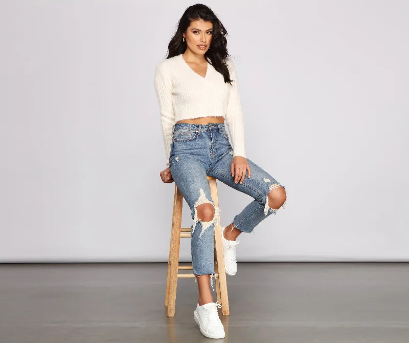 Effortlessly Trendy Fuzzy Knit Cardigan Athletic Women's High - 
