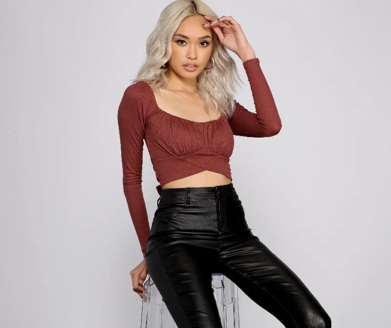Tie Back Ribbed Knit Crop Top Bold Women's Statement