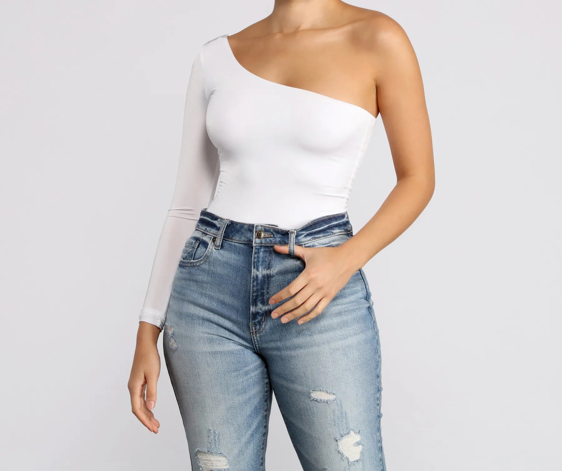 Chic Vibes One Shoulder Bodysuit Cool Women's Distressed