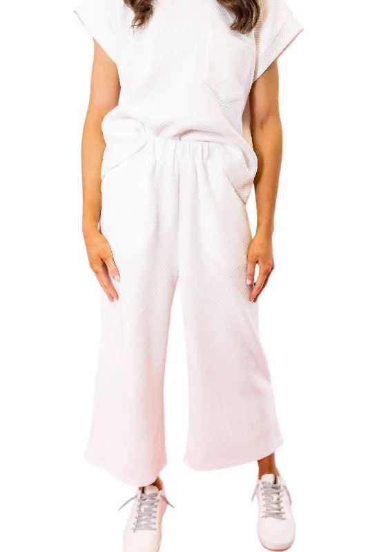 Cropped Pants In White Cozy Women's Sherpa - lined