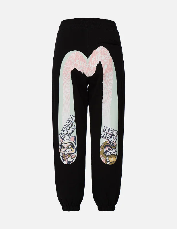 Fortune Cat and Daruma Double Daicock Print Sweatpants Cashmere