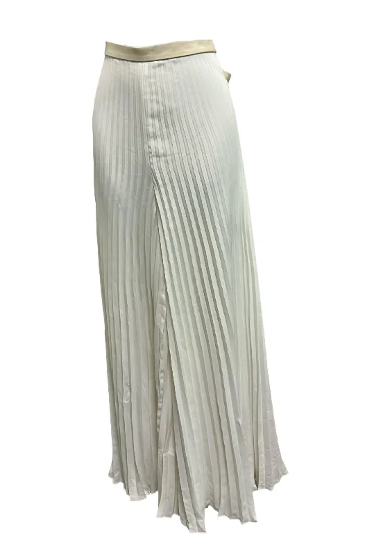 Women's Pleated Wide Pant With Leather Waist In Cream Feminine Women's Soft 