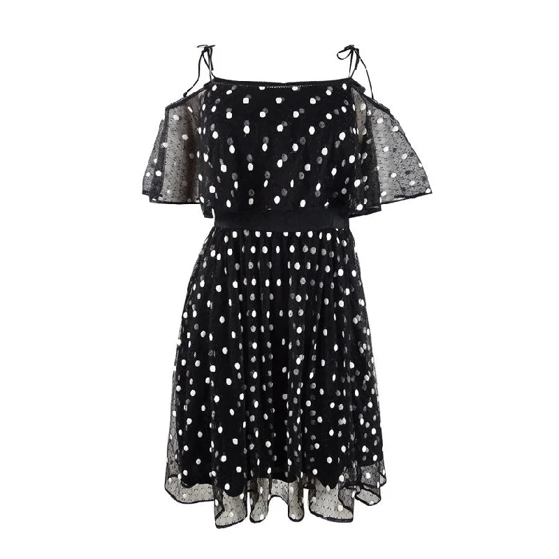 Adrianna Papell Women's Cold-Shoulder Polka Dot Popover Dress