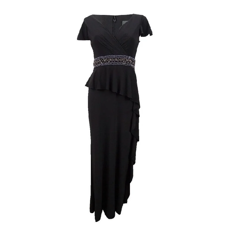 Adrianna Papell Women's Ruffled Gown (0, Black)