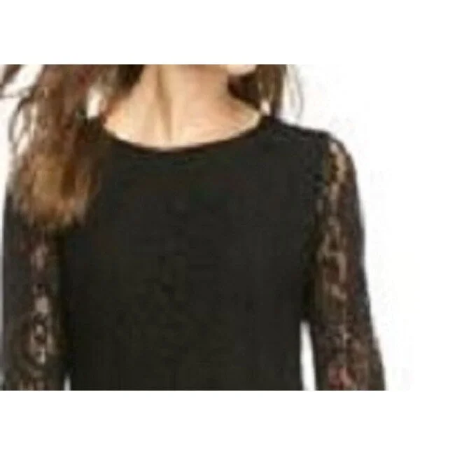 Anne Klein Women's Lace Long Sleeve Jewel Neck Above The Knee Sheath Black Size 2