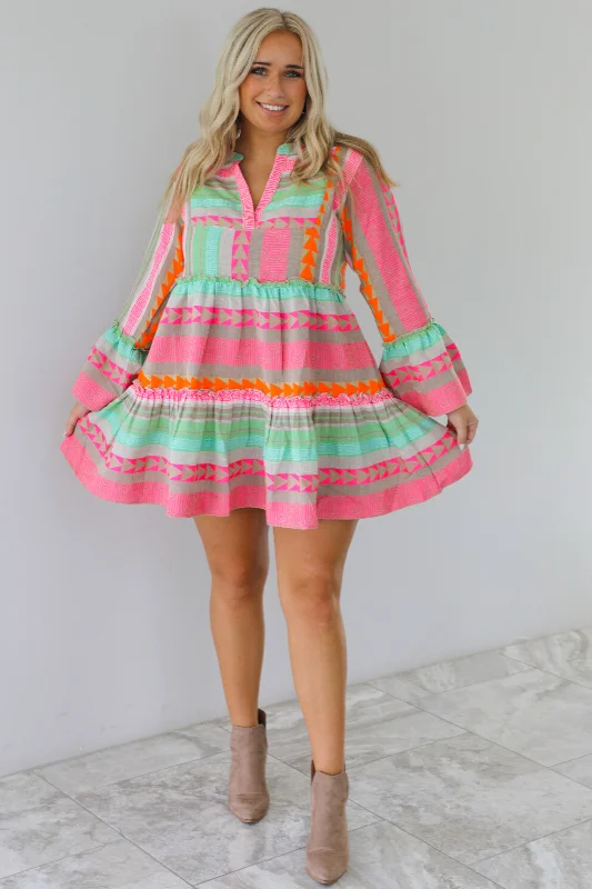 Be The One Aztec Dress: Pink/Multi