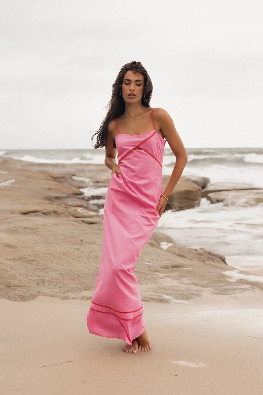 Callie Contrast Trim Maxi Dress - Pink