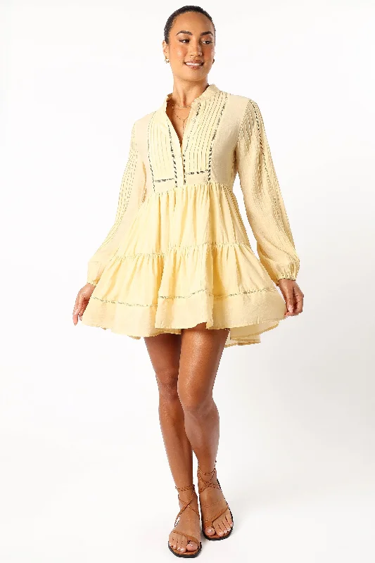 Denali Long Sleeve Mini Dress - Tan Yellow