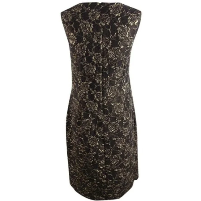 Donna Ricco Women's Metallic Floral Brocade Cocktail Dress Black Size 10