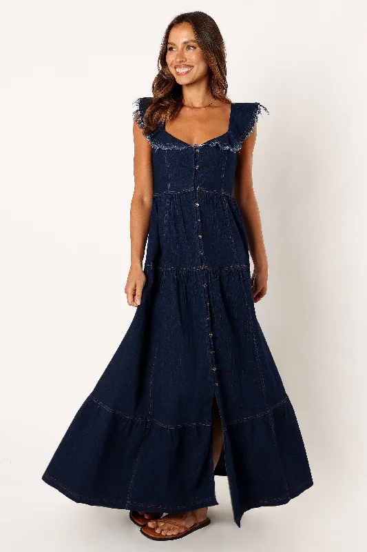 Fisher Frill Sleeve Maxi Dress - Dark Denim