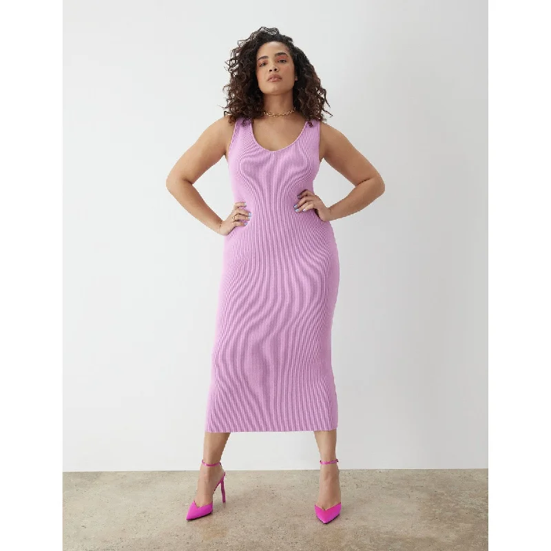 Gstq Ribbed V-Neck Dress Lilac