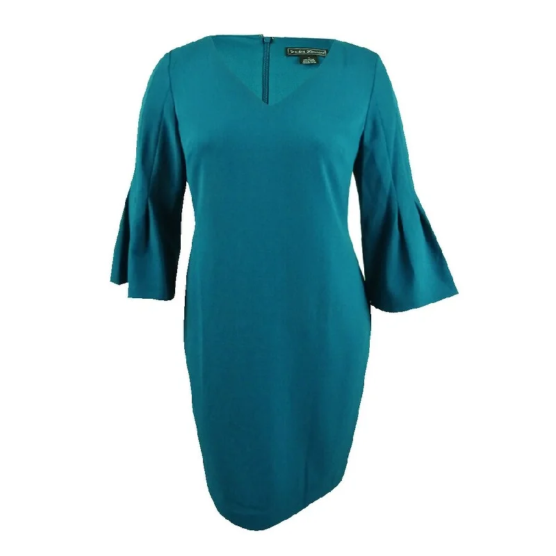 Jessica Howard Women's V-Neck Bell-Sleeve Dress (8, Teal)