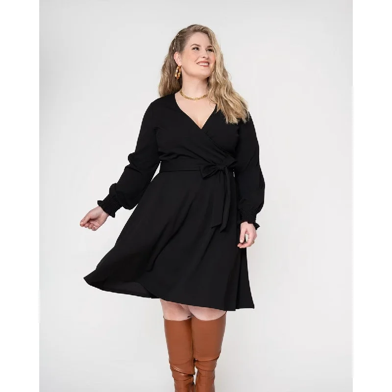 Leota Women's Perfect Wrap Blouson Sleeve Dress Black