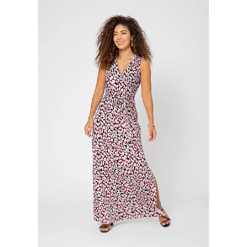 Leota Women's Sleeveless Perfect Wrap Maxi Dress In Brushstroke Leopard Fruit Dove White