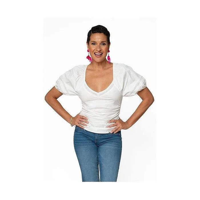 Leota Women's Solid Puff-Sleeve Elsa Top White Size Small