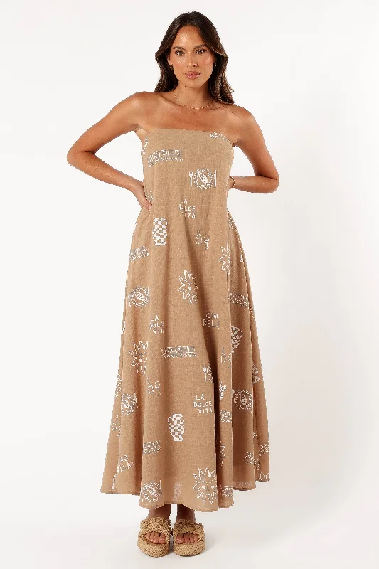 Rue Maxi Dress - Tan White