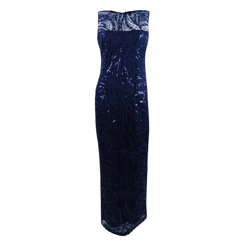 Tahari ASL Women's Embroidered Sequined Illusion Gown