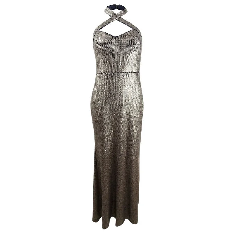 Xscape Women's Allover Sequin Crisscross Halter Gown