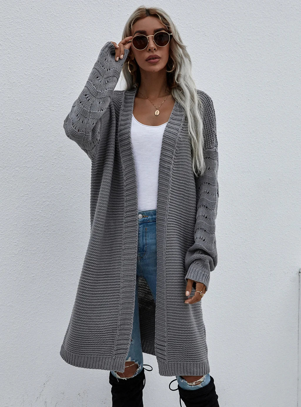 FASHION LONG CARDIGAN SOLID COLOR FASHION SWEATER