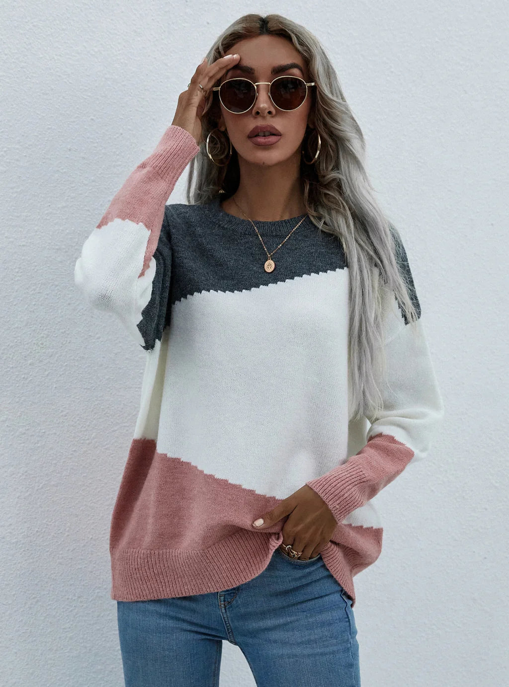 FASHION LOOSE ROUND NECK STRIPED SWEATER