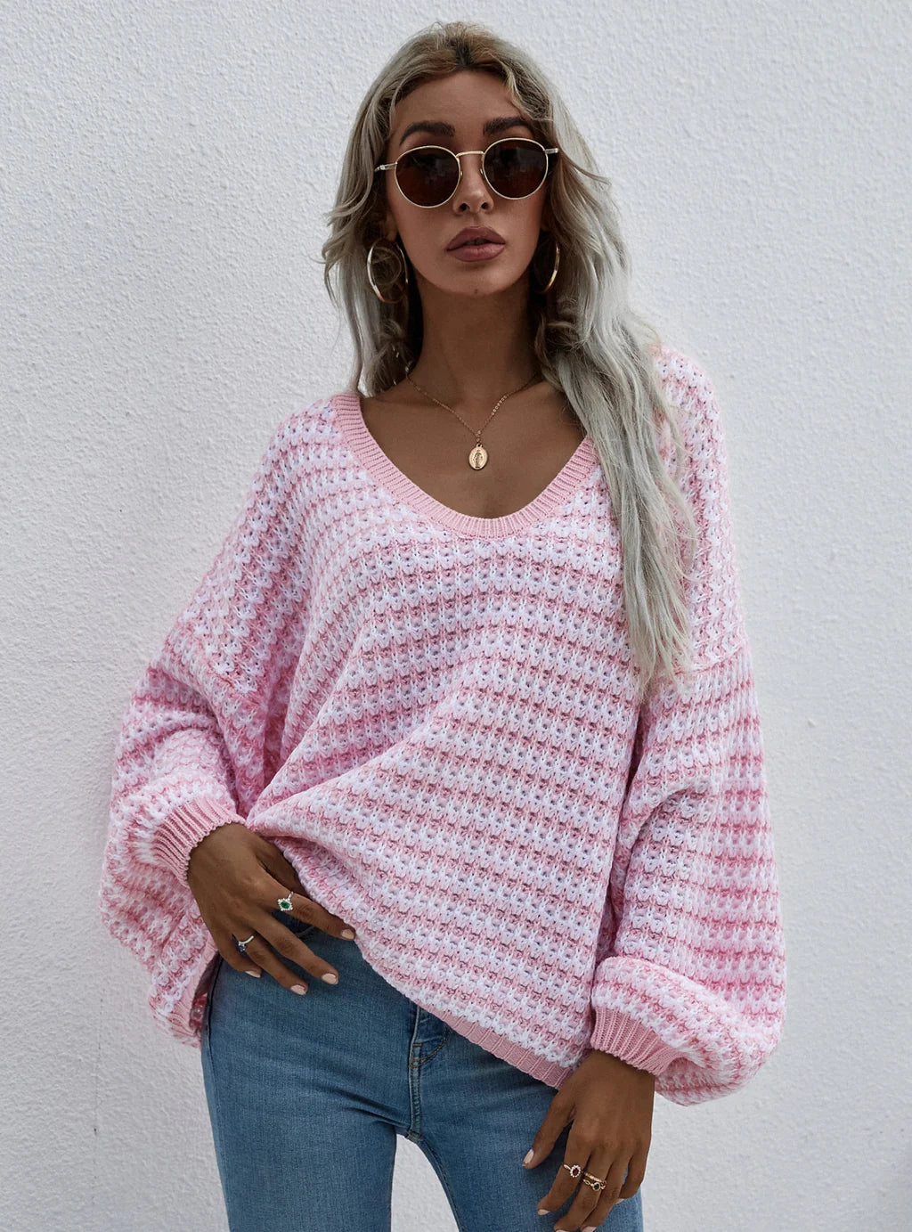 STYLISH PULLOVER STRIPED V-NECK SWEATER