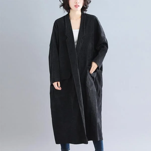 Anteef plus size solid vintage open stitch women casual loose long autumn winter female trench coat