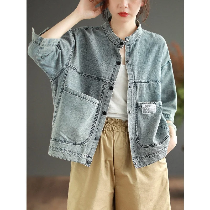 Casual Retro Patchwork Autumn Denim Jacket Fall