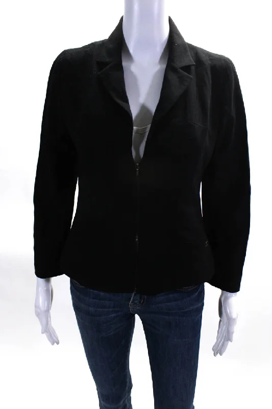 Chanel Womens Notched Lapel Long Sleeve Front Zip Short Jacket Black