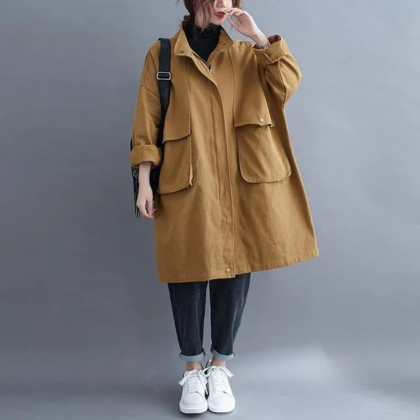 cotton plus size Oversized vintage casual loose midi winter autumn spring trench coat