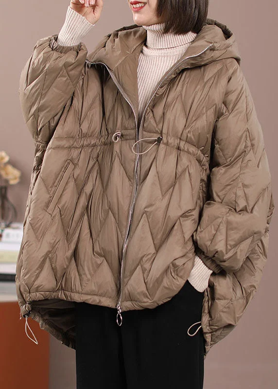 DIY Khaki Cinched Pockets Duck Down Winter Down Coat