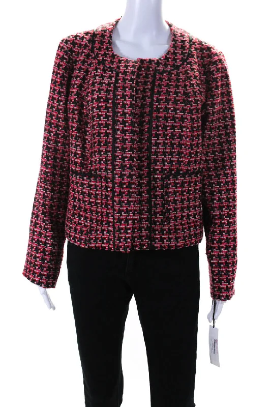 Estelle & Finn Womens Boucle Tweed Open Front Jacket Red Black Pink