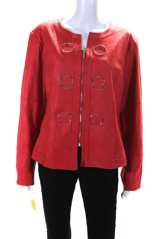 Insight Women's Round Neck Long Full Zip Jacket Red