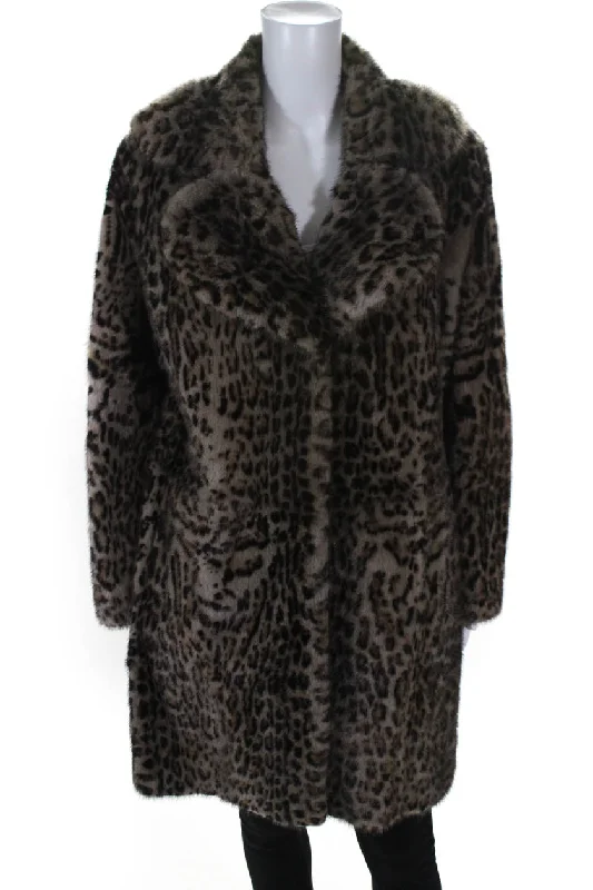 Lilly E Violetta  Womens Mink Fur Animal Print 3/4 Length Coat Brown