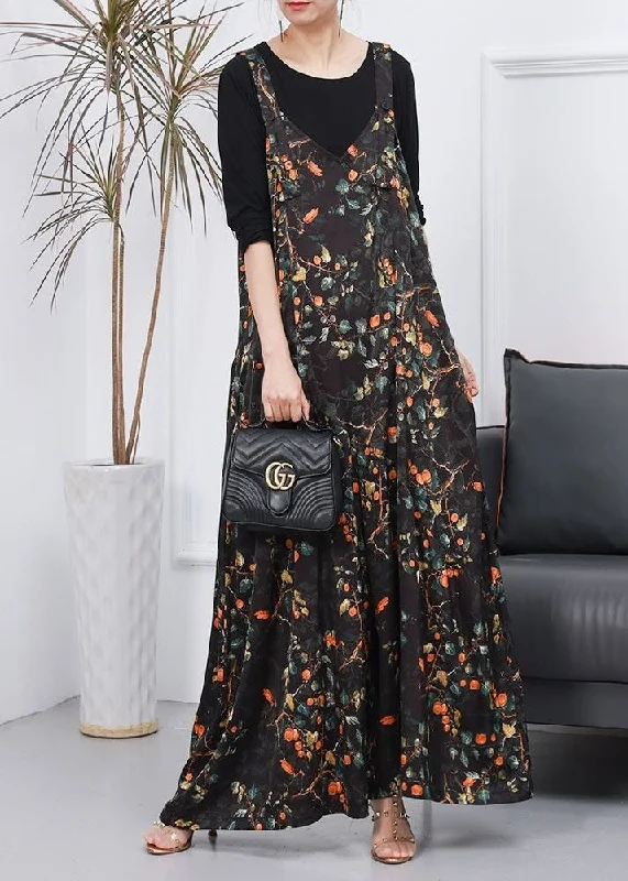 Beautiful Green Print Jumpsuit And T Shirt Silk Two Pieces Set Spring Preppy Women's College Beautiful Green Print Jumpsuit And T Shirt Silk Two Pieces Set Spring Preppy Women's College