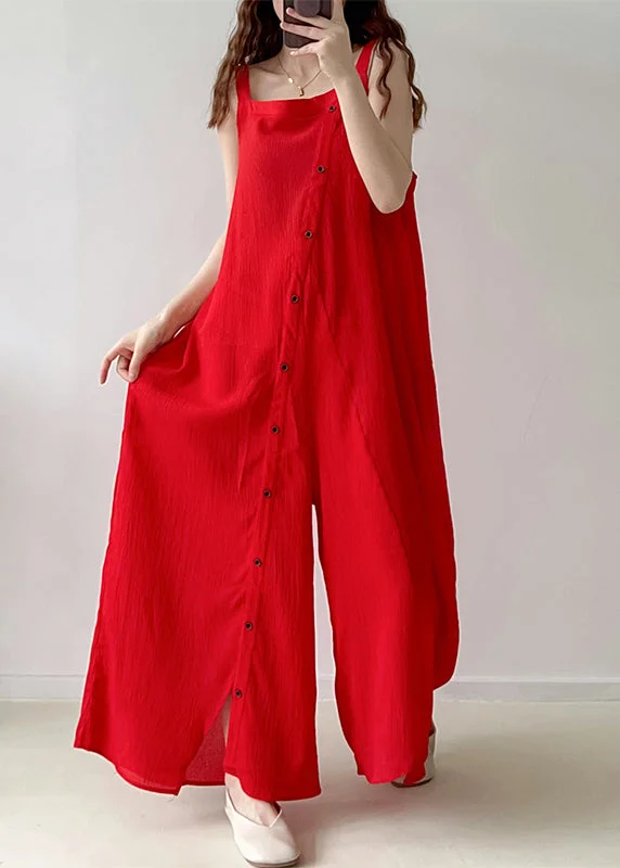 Beautiful Red Asymmetrical Single Breaasted Chiffon Jumpsuits Fall Laid - back Women's Style Beautiful Red Asymmetrical Single Breaasted Chiffon Jumpsuits Fall Laid - back Women's Style
