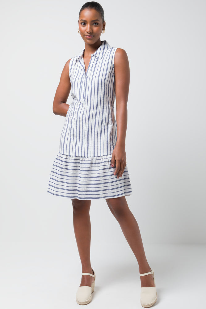 Belted Sleeveless Tiered Dress White Feminine Women's Style 