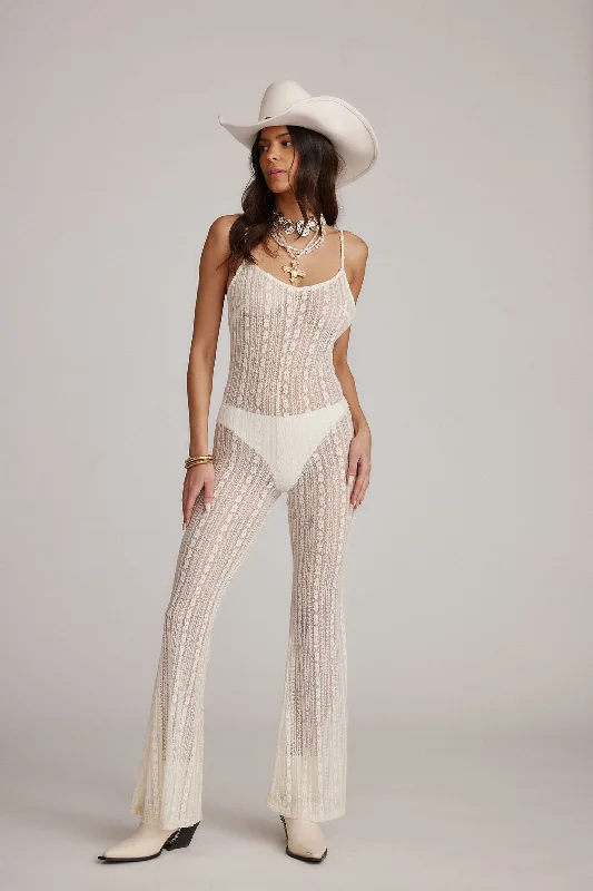 Cammie White Lace Sheer Jumpsuit Modern Women's 