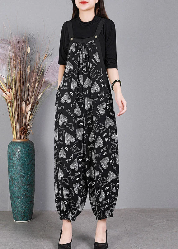 Casual Black Slash Neck Button Print Cotton Pockets Jumpsuits Summer Edgy Women's Punk Casual Black Slash Neck Button Print Cotton Pockets Jumpsuits Summer Edgy Women's Punk