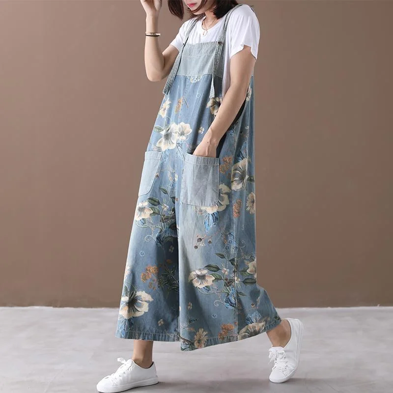 Casual Loose Printed Pockets Shift Jumpsuits Relaxed Women's 