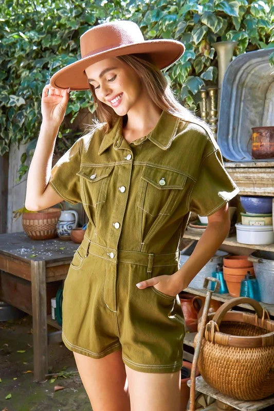 Creative Pursuits Denim Romper (Olive) Tough Women's Military - inspired