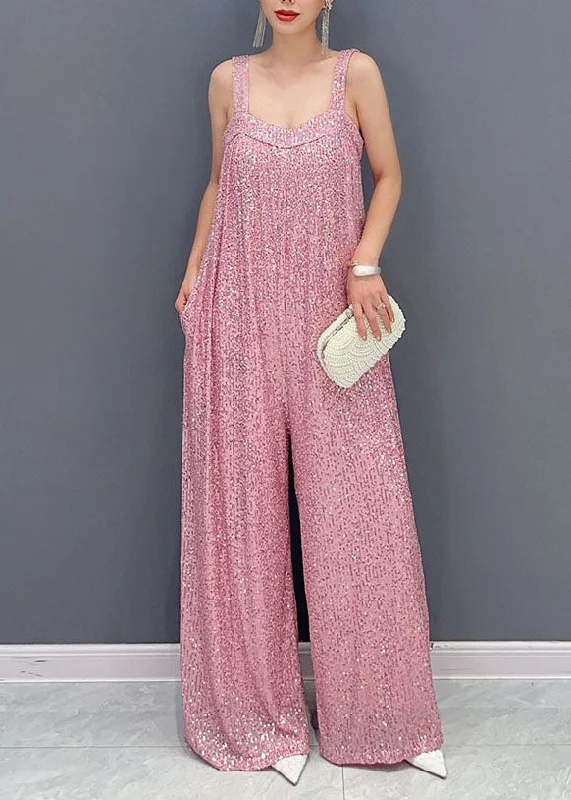Fashion Pink Slash Neck Sequins Spaghetti Strap Jumpsuit Summer Rugged Women's Outdoor Fashion Pink Slash Neck Sequins Spaghetti Strap Jumpsuit Summer Rugged Women's Outdoor