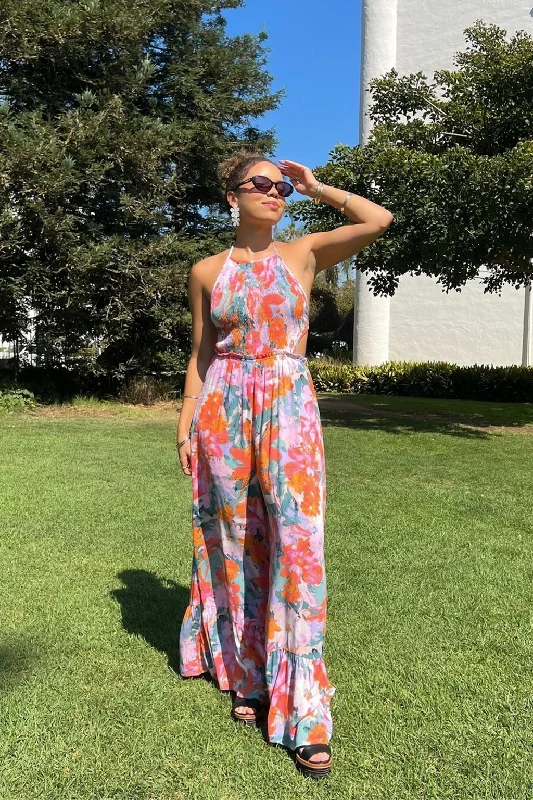 Ginny Multicolor Floral Jumpsuit Artistic Women's Hand - painted