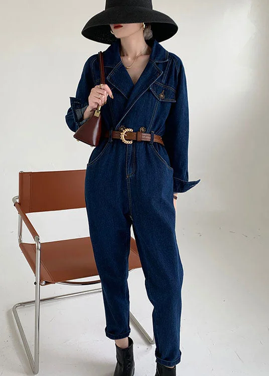 Handmade Blue Peter Pan Collar denim Jumpsuit Spring Practical Women's Multi - 