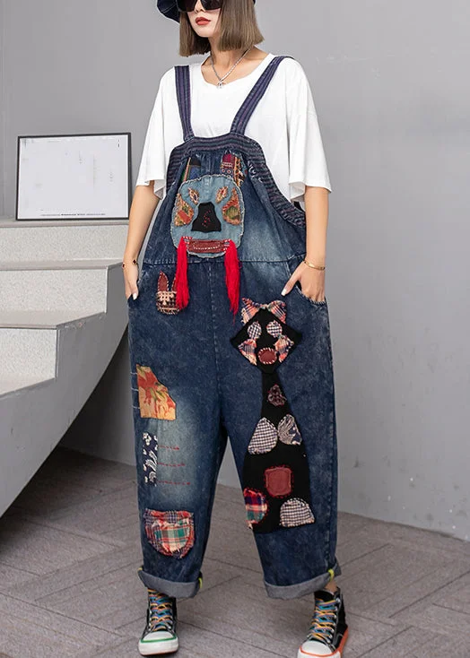 Handmade Blue Pockets High Waist Patchwork Overalls Jumpsuit Fall Preppy Women's College Handmade Blue Pockets High Waist Patchwork Overalls Jumpsuit Fall Preppy Women's College