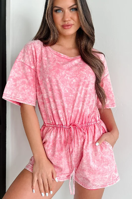 Happy To Be Home Mineral Wash Romper (Pink) Hip Women's Retro