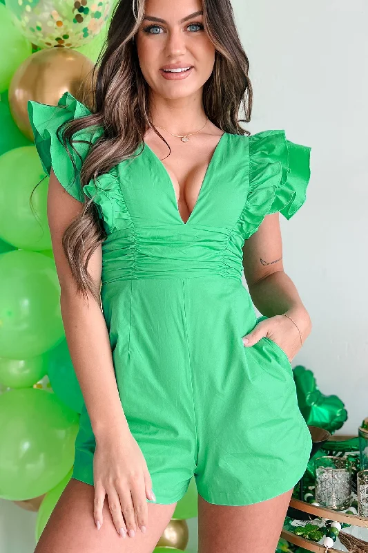 Light Up My Life Ruffle Sleeve Romper (Green) Stylish Women's Neon