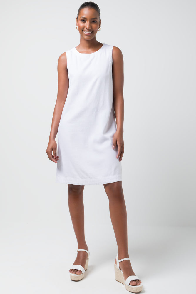 Linen Blend Shift Dress White Laid - back Women's Style
