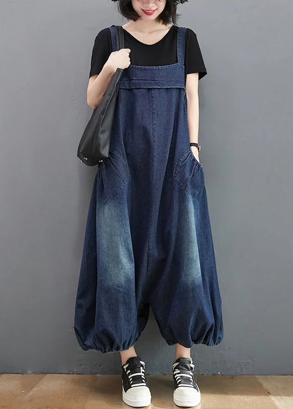 Loose Blue Pockets High Waist Patchwork Jumpsuits Sleeveless Minimalist Women's Casual Loose Blue Pockets High Waist Patchwork Jumpsuits Sleeveless Minimalist Women's Casual